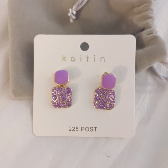 Geometric Purple Zircon Teardrop Earrings - Picture 7 of 8